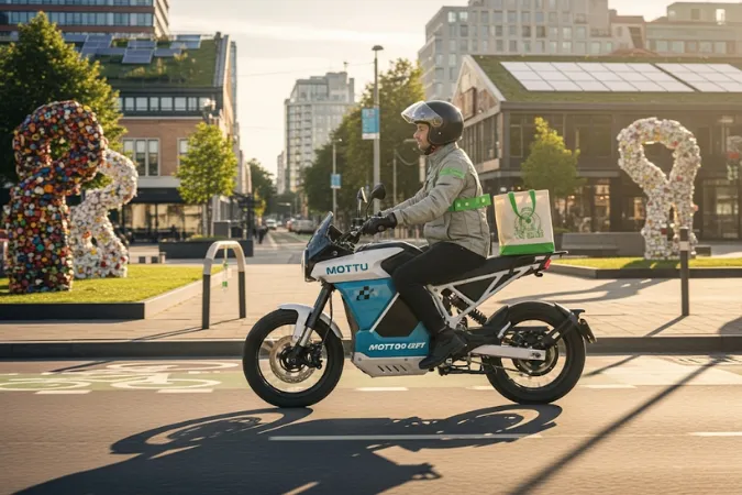 Mottu: transporte alternativo e sustentável. Motocicleta elétrica Mottu em ambiente urbano.