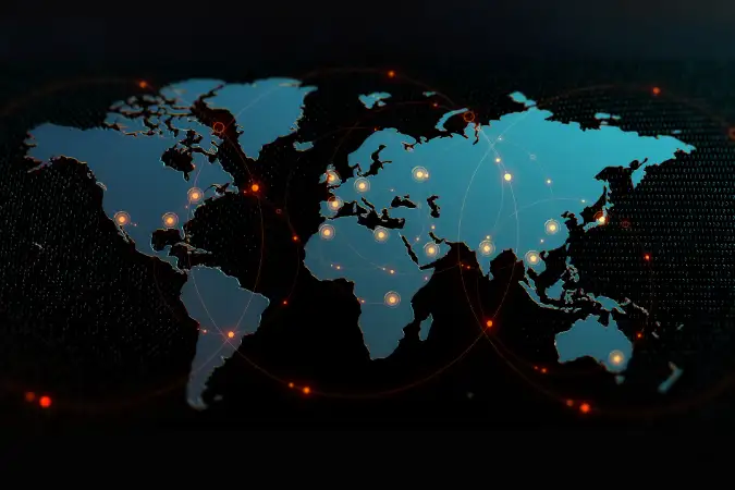 Mapa do Mundo com tendências futuras em conectividade internacional.